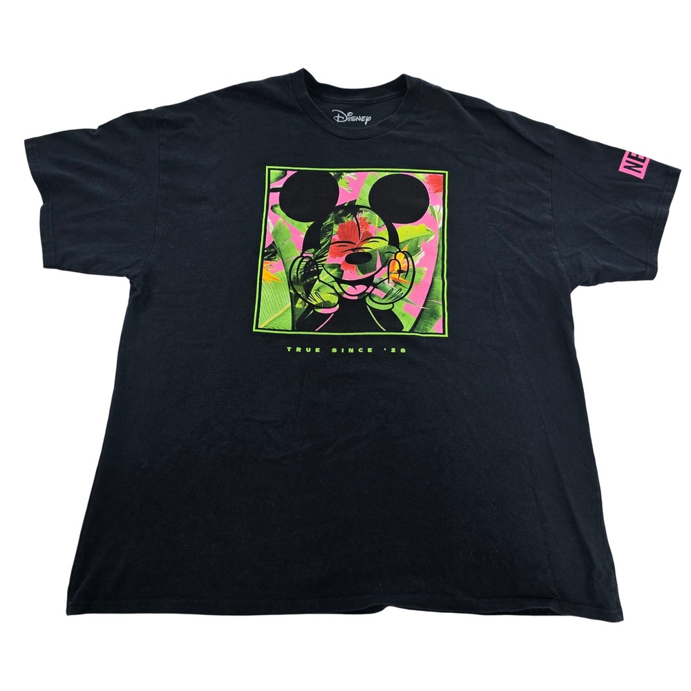 Neff Disney Mickey Mouse Tropical Floral Black T-Shirt Mens XXL True‎ Since 28